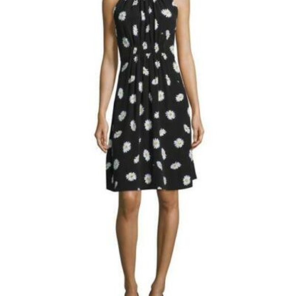 Kate Spade Daisy Print Halter Dress Black Yellow White Women's Size 10 H11549 - Picture 9 of 11